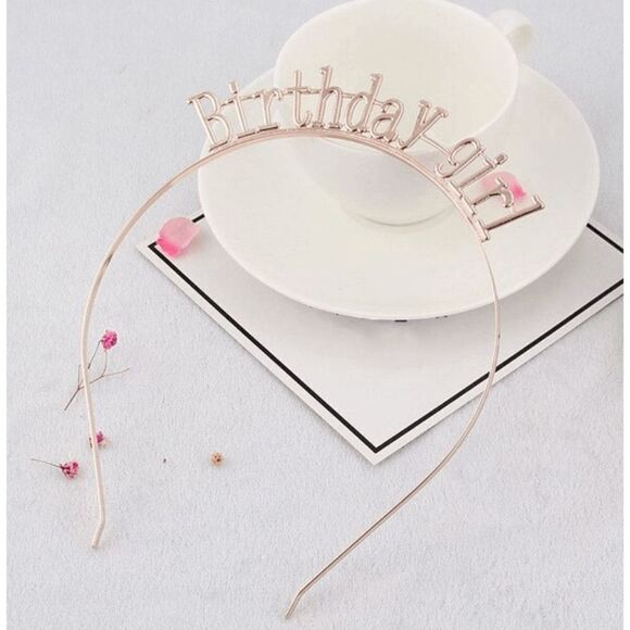 Rose Gold "Birthday Girl" Headband Tiara - Picture 1 of 13